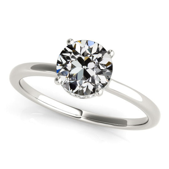 White Gold Solitaire Ring Old Miner Diamond Jewelry