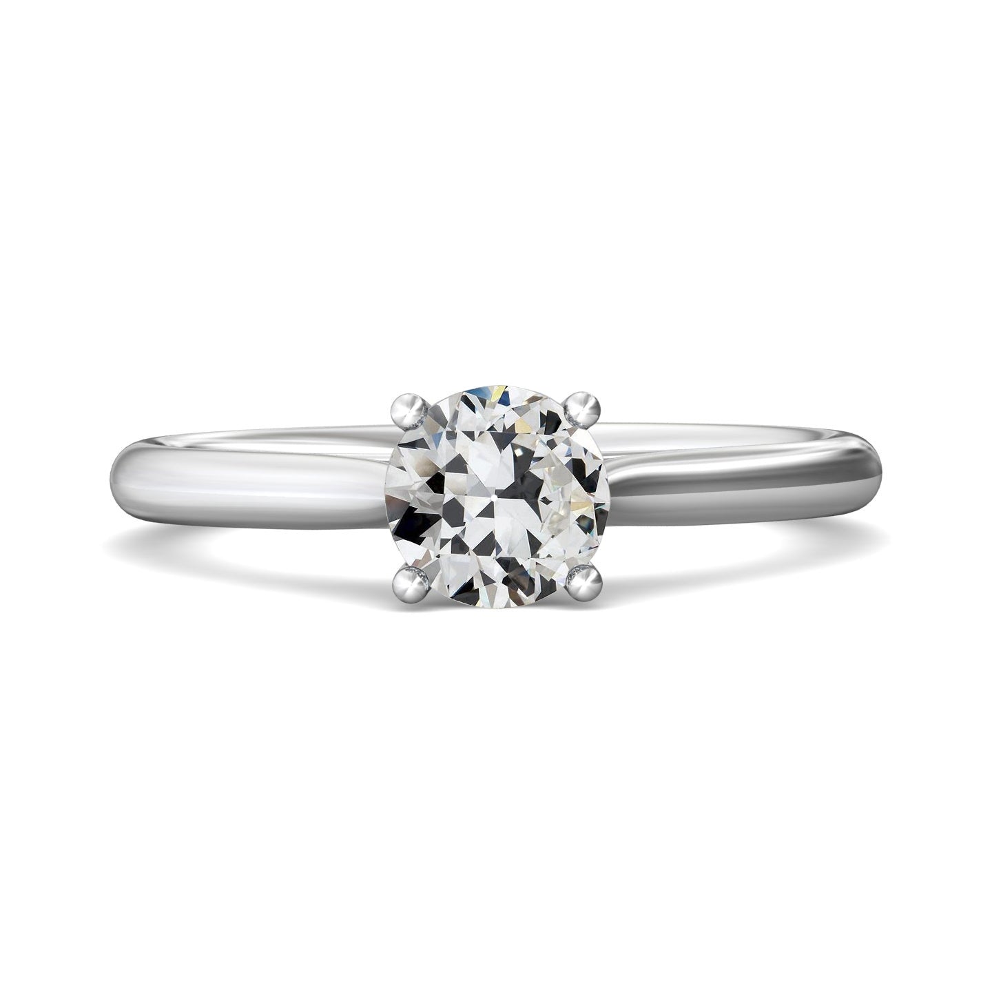 Solitaire Ring Round Old Mine Cut Diamond Prong Thick Shank 3 Carats