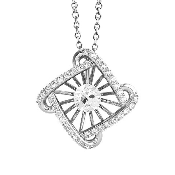 Square Diamond Pendant & Chain Round Old Miner