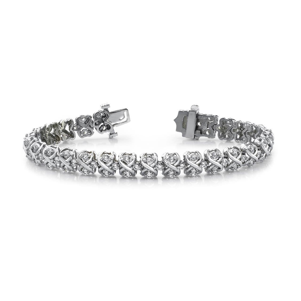 White Gold 10.40 Carats Round Brilliant Lab Grown Diamond Eight Link Bracelet