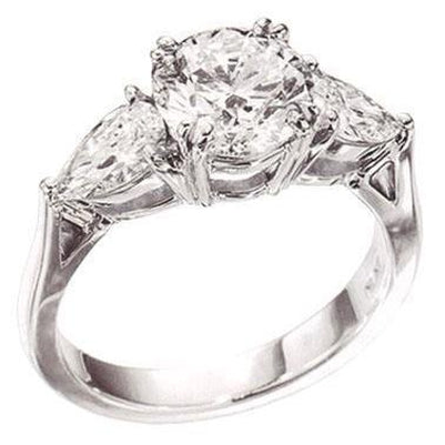 White Gold 14K Round And Pear 4.50 Carats Natural Earth Mined Diamond Three Stone Ring