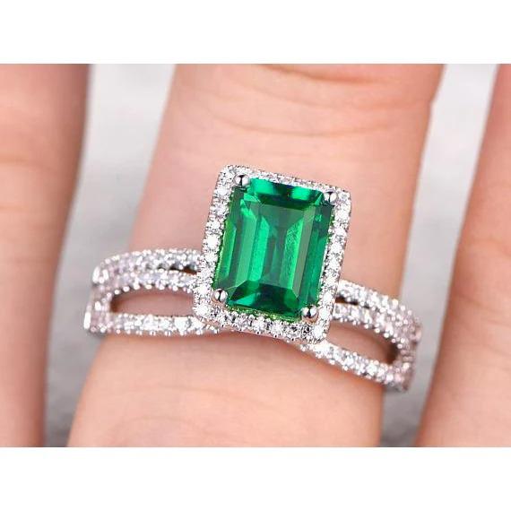 White Gold Emerald Cut Colombian Emerald Natural Earth Mined Diamond Wedding Ring 8.50 Carats