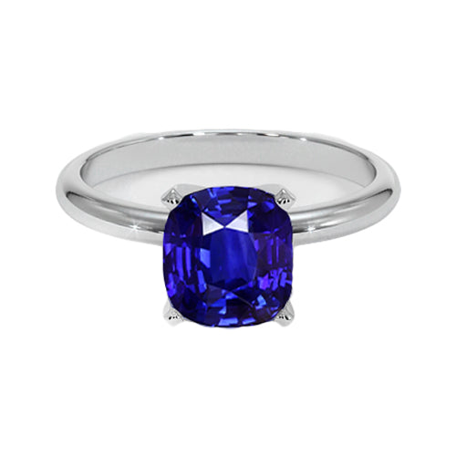 White Gold Solitaire Ring Cushion Kashmir Sapphire 2.25 Carats