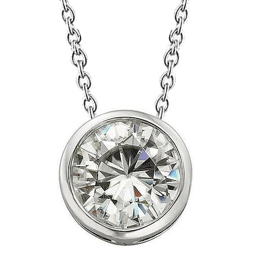 Women Real Lab Grown Diamond Necklace Pendant Bezel Setting 2 Carat White Gold 14K