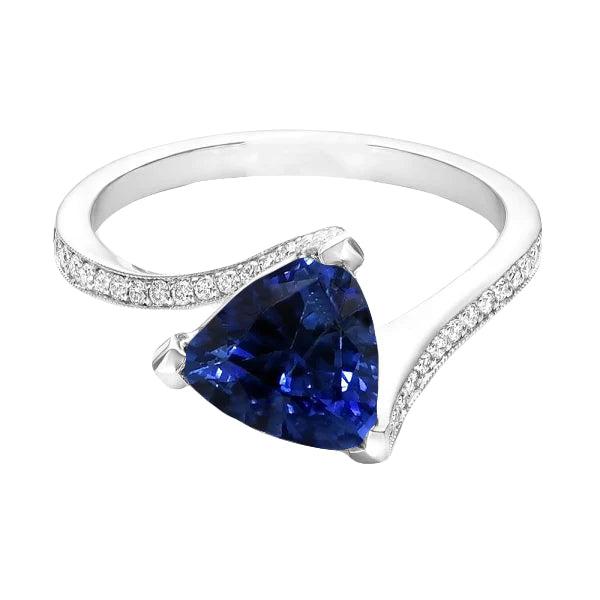 Women Diamond Ring Trillion Deep Blue Sapphire Ladies New weeding