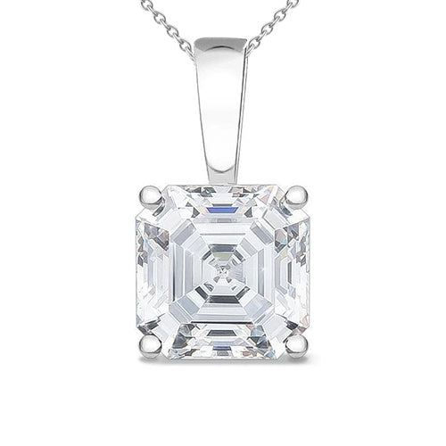 Asscher Cut Women Solitaire Natural Earth Mined Diamond Pendant 2 Carat White Gold 14K