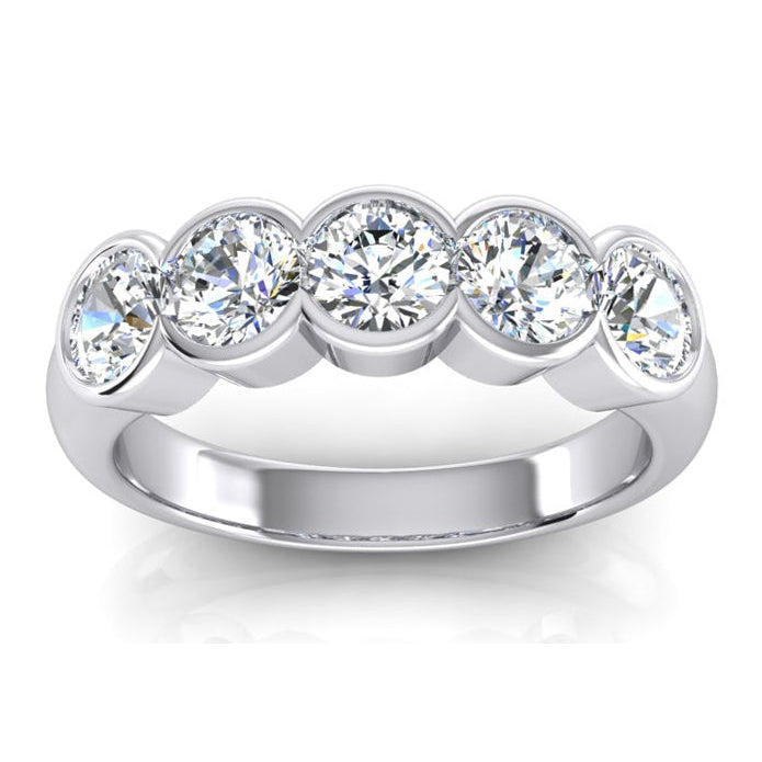 Lady’s Fancy Unique Engagement White Gold Anniversary Women's 5 Stone Half Bezel Gold Diamond Band