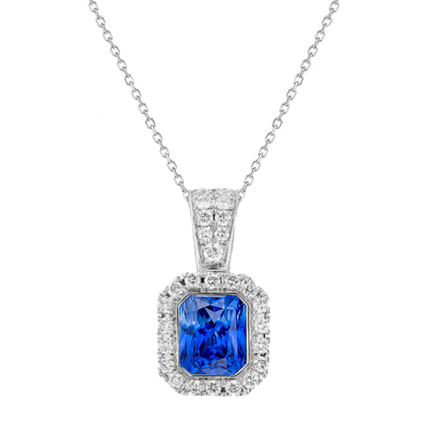 Women’s Halo Pendant Ceylon Sapphire Diamond