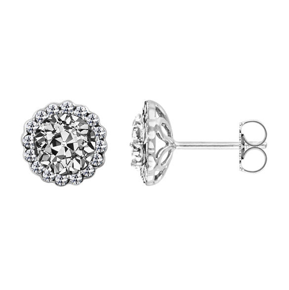 Women’s Halo Round Diamond Old Miner Stud Earrings 2.50 Carats