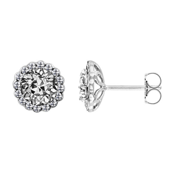 Women’s Halo Round Diamond Old Miner Stud Earrings 2.50 Carats