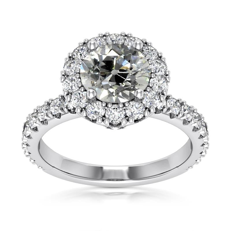 Halo Wedding Ring Round Old Miner Diamonds