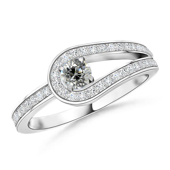 Women's Round Old Miner Diamond Ring White Gold