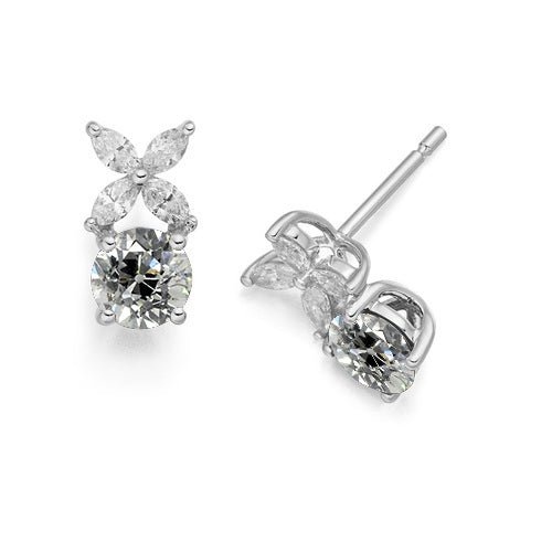 Women’s Stud Earrings Marquise & Round Old Miner Diamonds