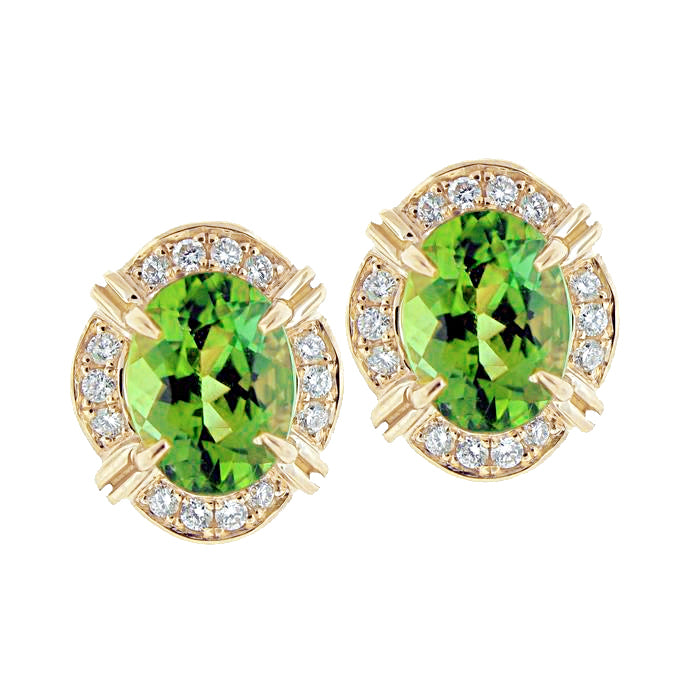 Yellow Gold Amazing Stylish womans Tourmaline With Diamonds Earring