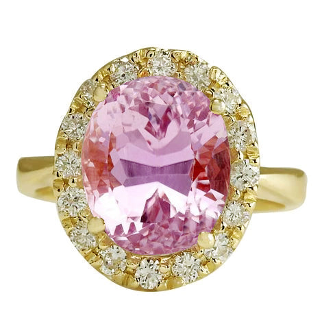 Yellow Gold Oval Pink Kunzite Gemstone Ring Jewelry