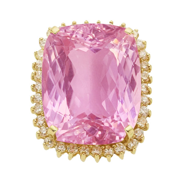 Lady’s Brilliant Yellow Gold Pink Kunzite Diamond Gemstone Ring Jewelry