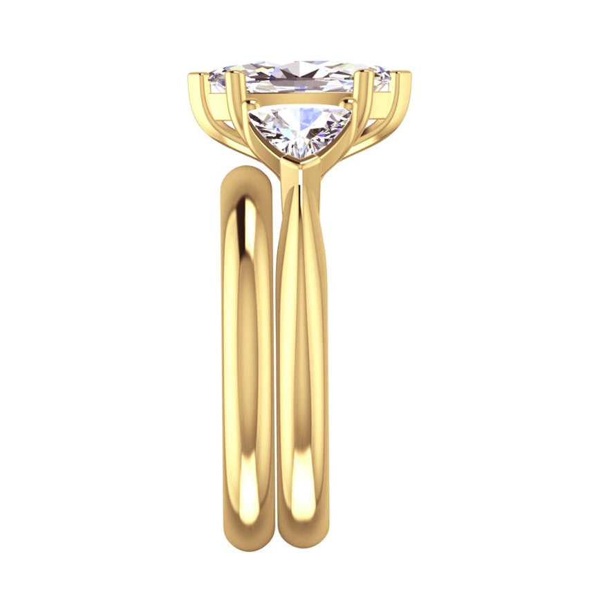 Yellow Gold Engagement Ring Set With Marquise and Trilliant Diamonds