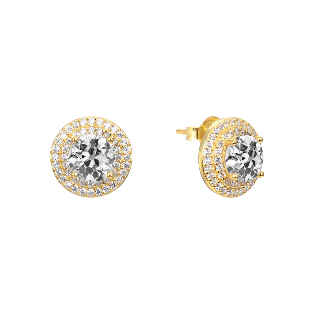 Yellow Gold Halo Stud Earrings Old Miner Diamond 5 Ct.
