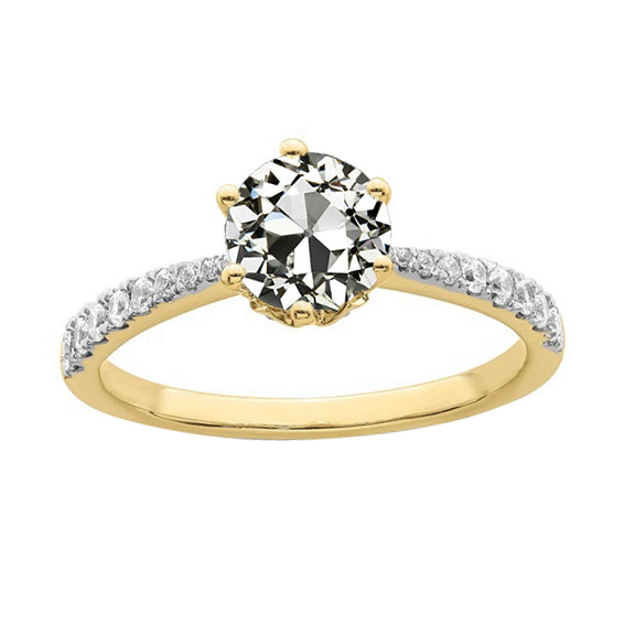 Ladies Wedding Anniversary Yellow Gold Old Miner Cut Diamond Ladies Ring Prong Set
