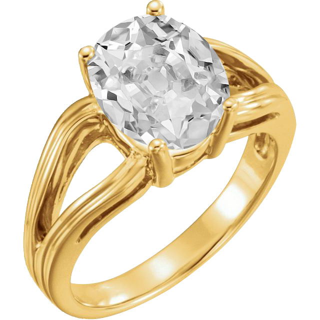 Yellow Gold Oval Lab Grown Diamond Big Old Mine Cut Ring Split Shank 9 Carats