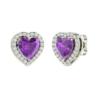 Amethyst And Diamonds 6.80 Carats Studs Earrings Halo White Gold 14K Studs- Halo