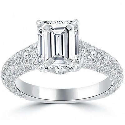 Anniversary Fancy Princess Cut Style White Gold Diamond Solitaire Ring with Accents