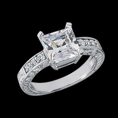Antique Style 1.71 Carat Princess Diamond Engagement Ring Gold White Engagement Ring