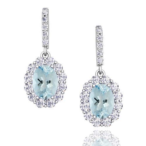 Aquamarine With Diamonds Dangle Lady’s Round Anniversary White Gold Gemstone Earring