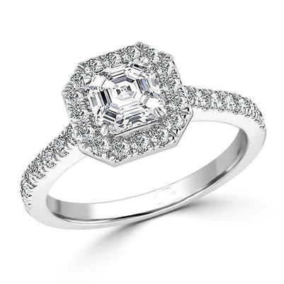 Asscher And Round Cut 3.50 Ct Diamonds Engagement Ring 14K White Gold Halo Ring