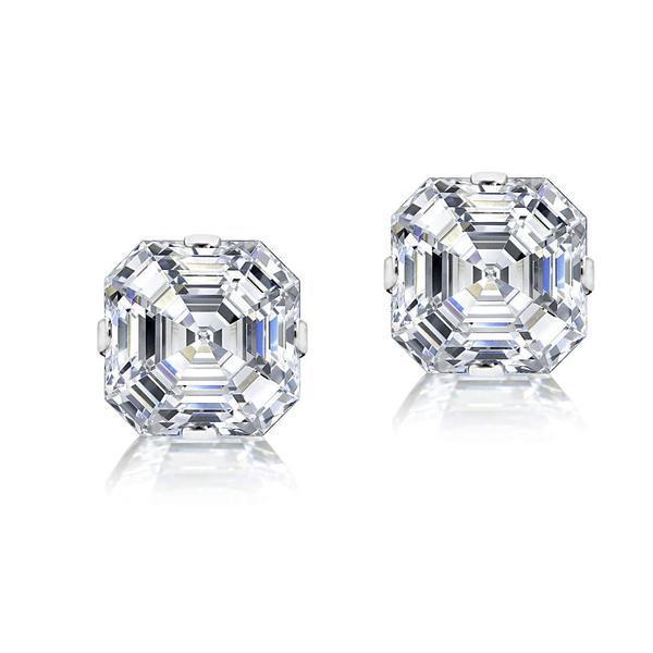 Asscher Cut Diamond Ladies Stud Earring Pair White Gold Stud Earrings