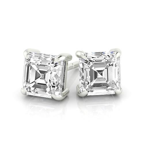 Asscher Cut Diamonds Studs Earrings White Gold Stud Earrings
