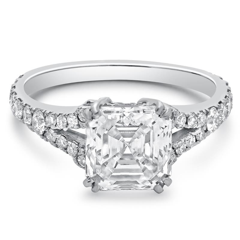 Asscher Cut Princess Cut White Elegant Woman's Solitaire Ring with Accents Diamond