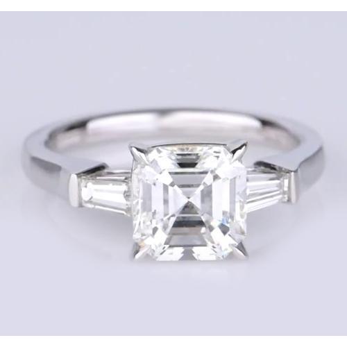 Asscher Cut Baguettes Diamond Ring Three Stone Three Stone Ring