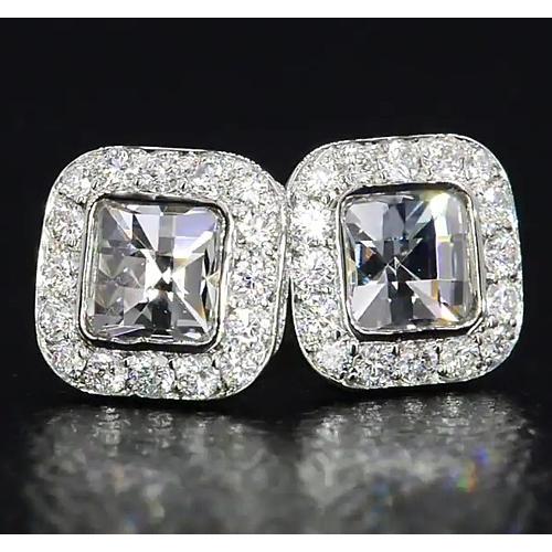 New Style Asscher Diamond Halo Stud Earrings White Gold Jewelry