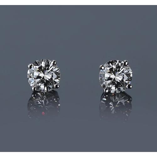 Basket Setting Round Diamond Stud Earring White Gold