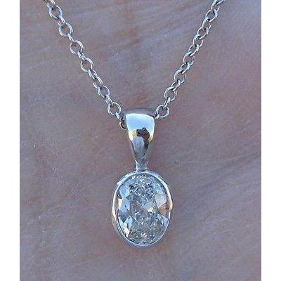 Beautiful Bezel Set Oval Cut Natural Diamond Necklace Pendant White Gold 14K Pendant