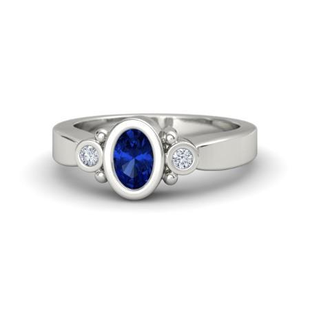 Bezel Set 1.70 Ct Ceylon Blue Sapphire And Diamonds Ring White Gold 14K Gemstone Ring
