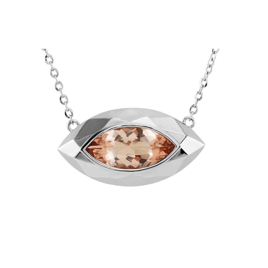 Bezel Set Marquise Cut 16 Ct Solitaire Morganite Pendant White Gold Gemstone Pendant