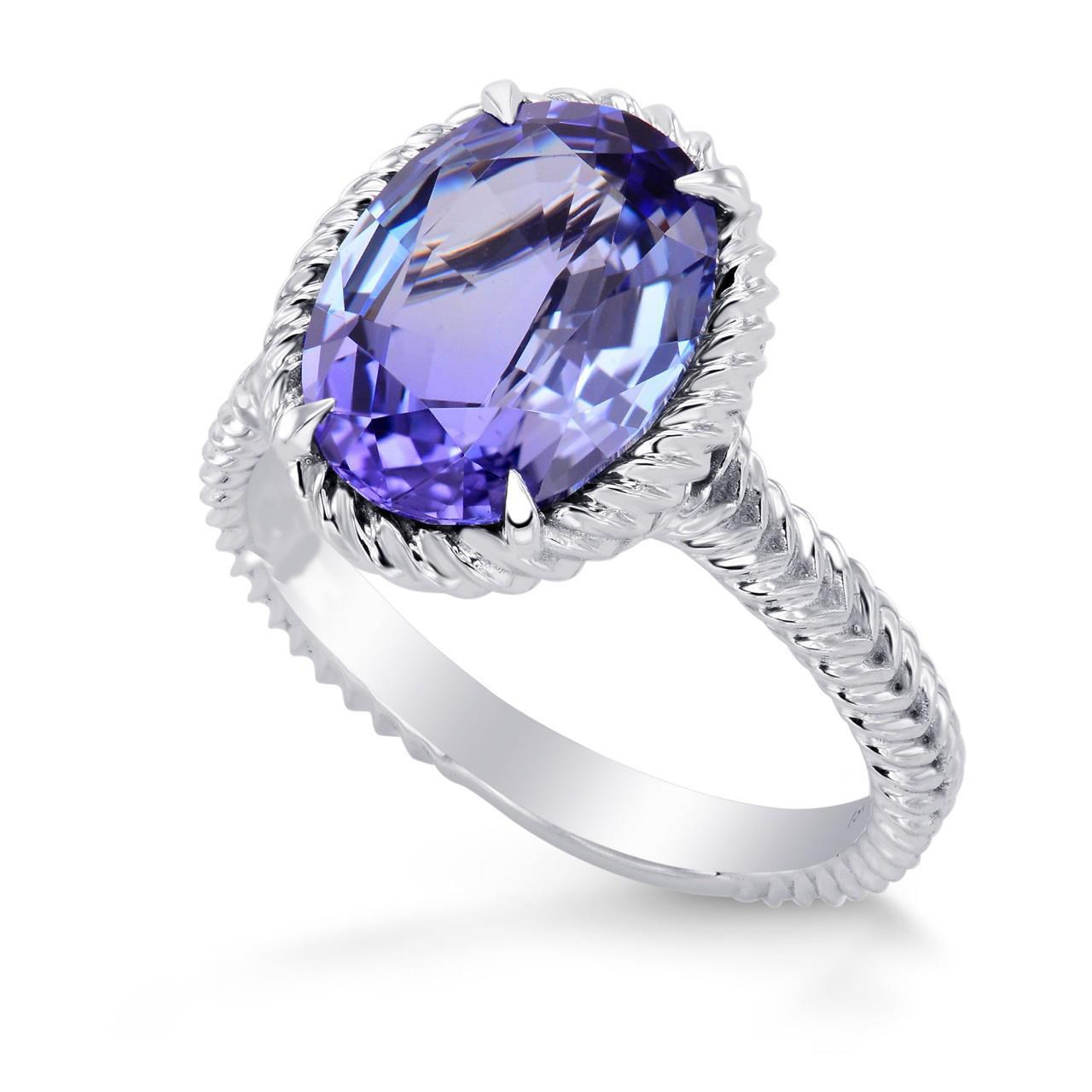 Unique Lady’s Big Solitaire Oval Tanzanite Ring rong Set White Gold