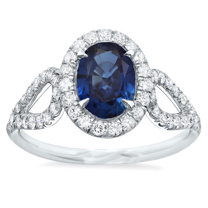 Best Big Ceylon Sapphire With Diamonds Wedding White Gold Gemstone Ring