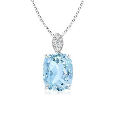 Big Cushion Cut Aquamarine With Diamonds 16.50 Ct Pendant 14K Gold Gemstone Pendant
