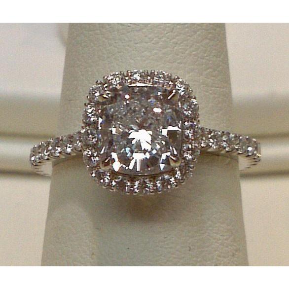 Big Cushion Diamond 3.75 Carat Halo Setting Ring Solid White Gold 18K New Halo Ring