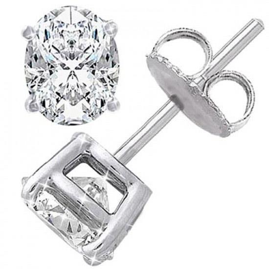 Big Oval Cut Fancy Princess Cut Style White Gold Diamond Stud Earrings