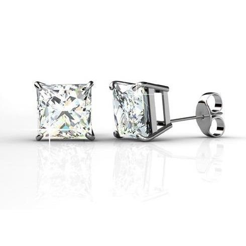 Big Princess Cut Diamonds Studs Earrings Gold White stud Earrings