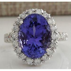 New High Quality Big Tanzanite And Diamonds 18 Carats Wedding Ring White Gold Gemstone Ring