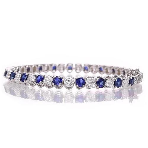 Blue Sapphire Amazing Womans Anneversary & Diamond Tennis Bracelet White Gold