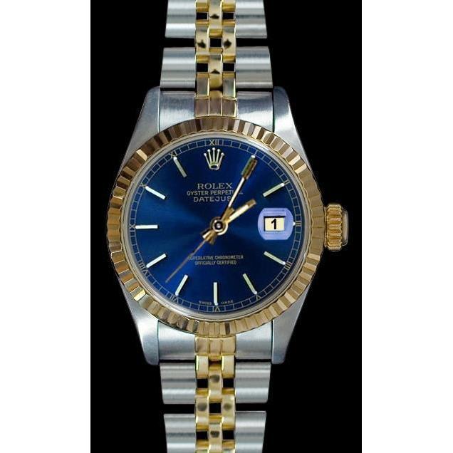 Blue Stick Dial Fluted Bezel Datejust Rolex Women Watch Ss & Gold Rolex