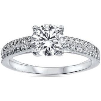 Brilliant Cut Sparkling Solitaire Ring with Accents White Gold Diamond