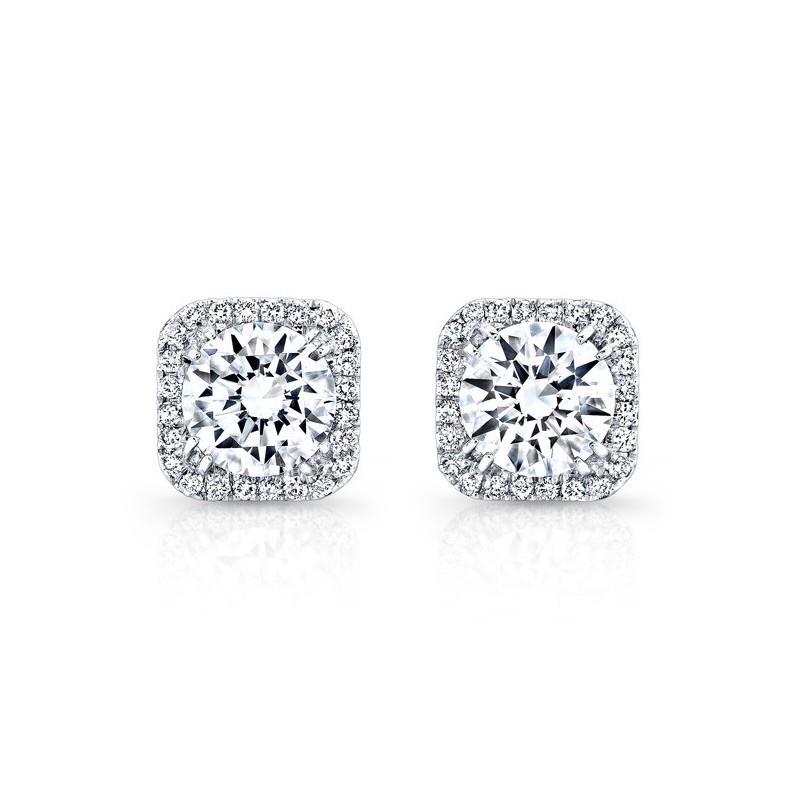 Brilliant Cut Halo Diamonds Ladies Studs Earrings White Gold Halo Stud Earrings