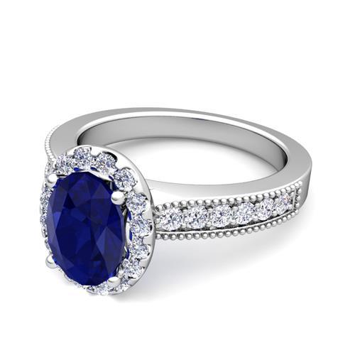 Ceylon Blue Sapphire Diamonds New Wedding Ring White Gold Gemstone Ring
